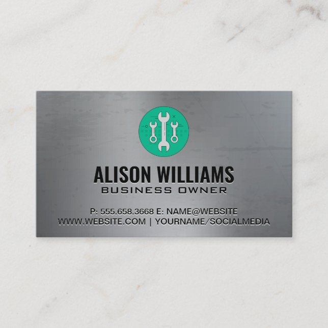 wrench tools | aluminium metallic business card (Front)