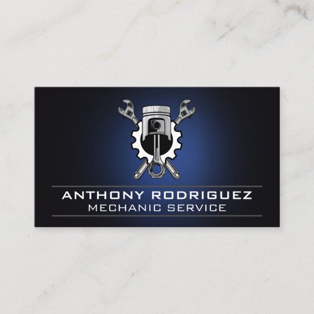 Wrenches Gear and Piston | Industrial Mechanic Business Card (Front)