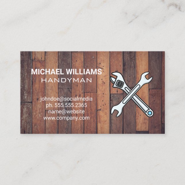 Wrenches | General Contractor | Wood Business Card (Front)