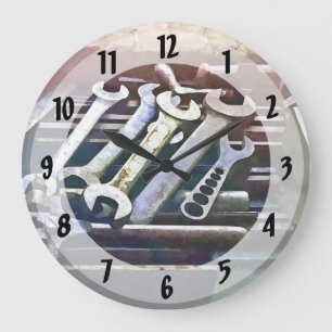 Wrenches in Machine Shop Large Clock
