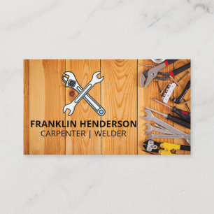 Wrenches Tools on Wood Table Business Card
