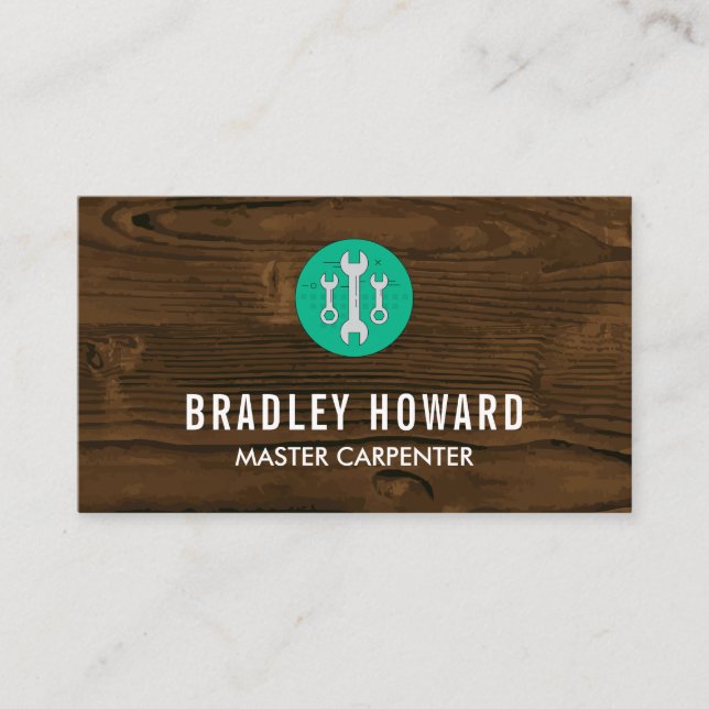 Wrenches | Wooden Background | Carpentry Business Card (Front)