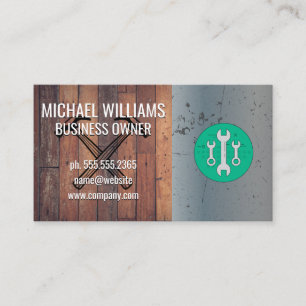 Wrenches   Wooden Background   Metallic Scratched Business Card
