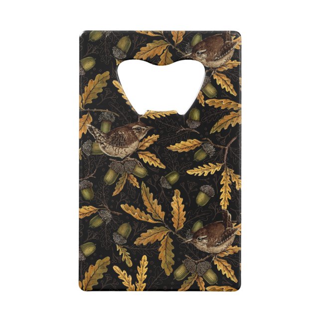Wrens and acorns on black (Front)
