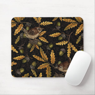 Wrens and acorns on black mouse mat