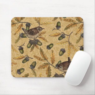 Wrens and acorns on honey mouse mat