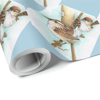 Wrens and Cat-Tail wrapping paper