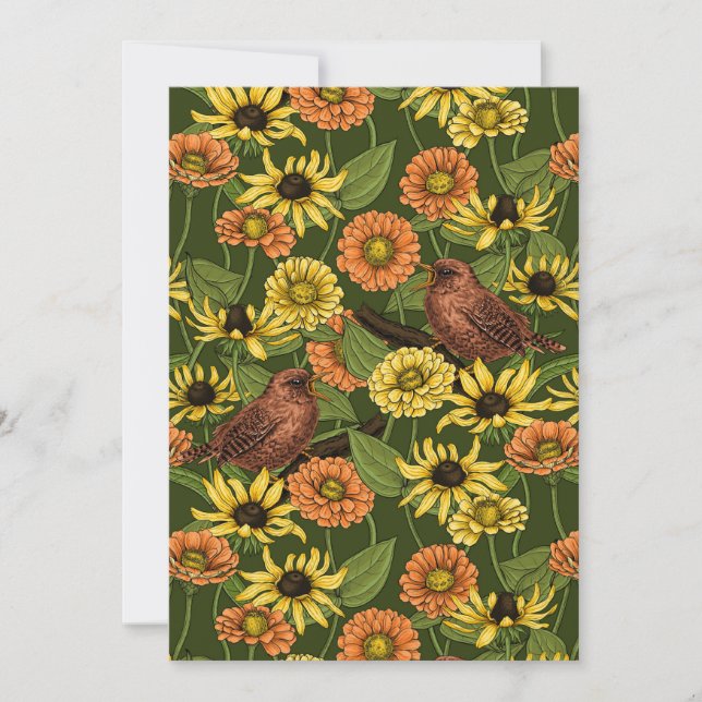 Wrens and flowers on green (Front)