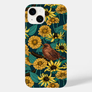 Wrens and flowers on pale yellow Case-Mate iPhone 14 case