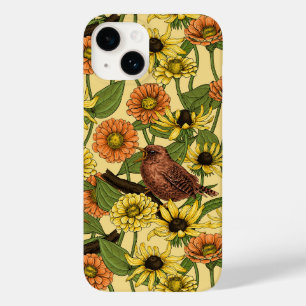 Wrens and flowers on pale yellow Case-Mate iPhone 14 case