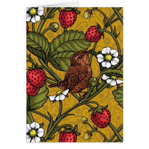 Wrens and strawberries on mustrard