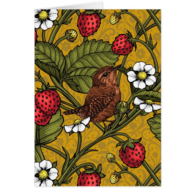 Wrens and strawberries on mustrard (Front)
