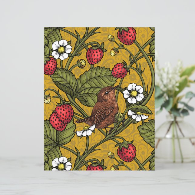 Wrens and strawberries on mustrard (Standing Front)