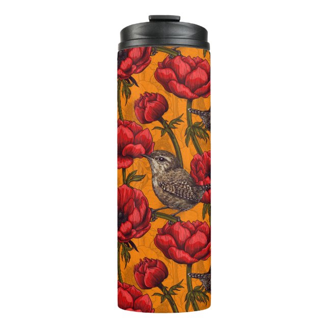 Wrens in a red anemone garden thermal tumbler (Front)