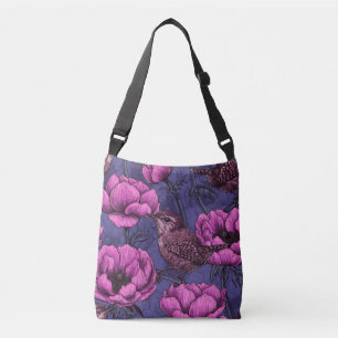 Wrens in the anemone garden crossbody bag