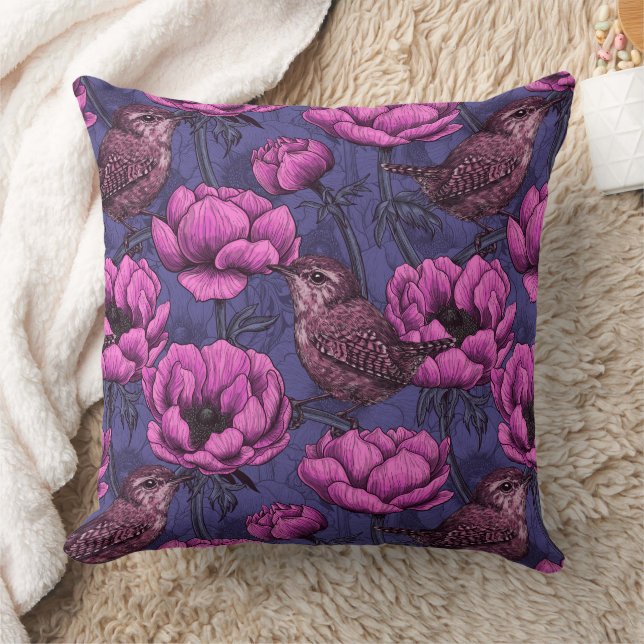 Wrens in the anemone garden cushion (Blanket)