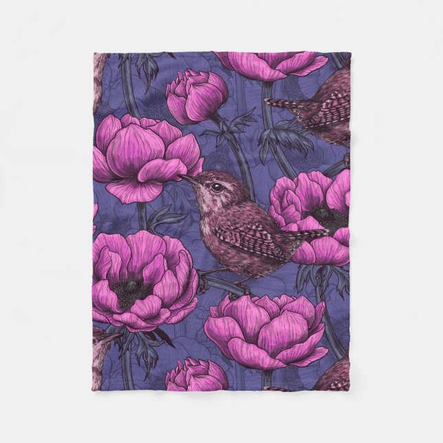 Wrens in the anemone garden fleece blanket (Front)