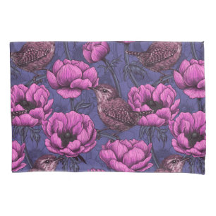 Wrens in the anemone garden pillowcase