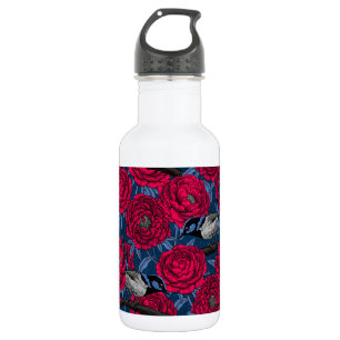 Wrens in the peonies 532 ml water bottle