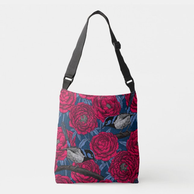 Wrens in the peonies crossbody bag (Front)