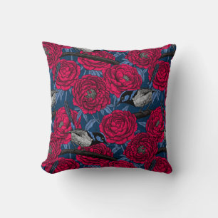 Wrens in the peonies cushion