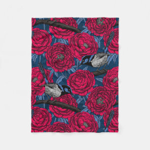 Wrens in the peonies fleece blanket
