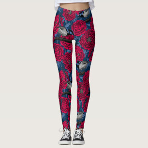 Wrens in the peonies leggings