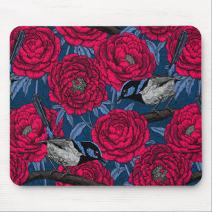 Wrens in the peonies mouse mat