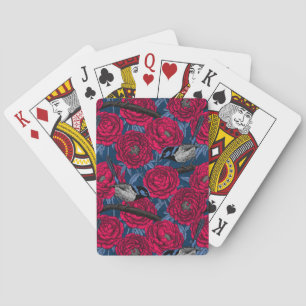 Wrens in the peonies playing cards