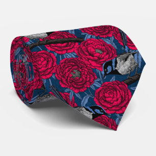 Wrens in the peonies tie