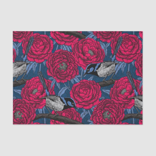 Wrens in the peonies tissue paper (Front)