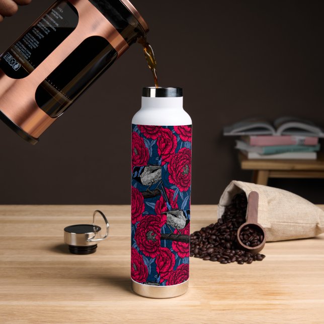 Wrens in the peonies water bottle (Coffee)