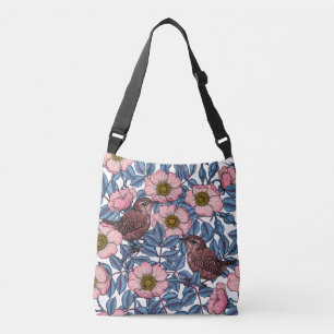 Wrens in the roses crossbody bag