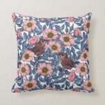 Wrens in the roses cushion<br><div class="desc">hand drawn vector pattern with wrens and dog rose</div>