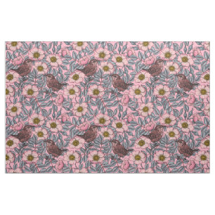 Wrens in the roses fabric