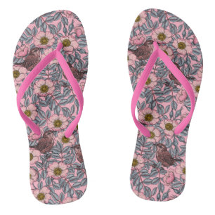 Wrens in the roses flip flops