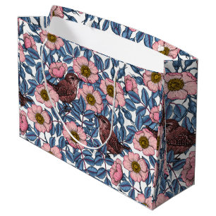 Wrens in the roses large gift bag