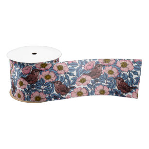 Wrens in the roses satin ribbon