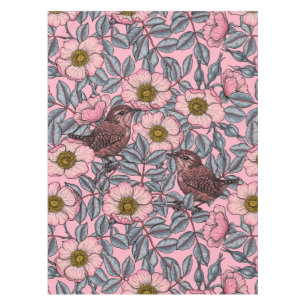 Wrens in the roses tablecloth