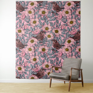 Wrens in the roses tapestry