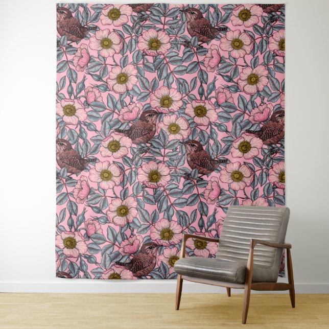 Wrens in the roses tapestry (In Situ)