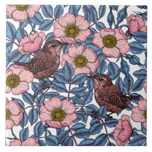 Wrens in the roses tile