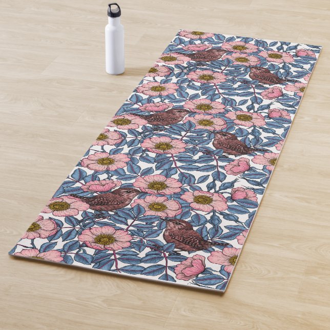Wrens in the roses yoga mat (In Situ)