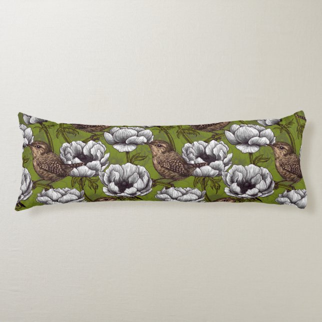 Wrens in the white anemone garden body cushion (Front)
