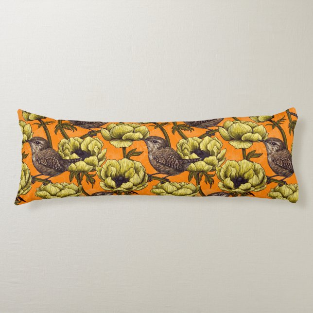 Wrens in the yellow anemone garden body cushion (Front)