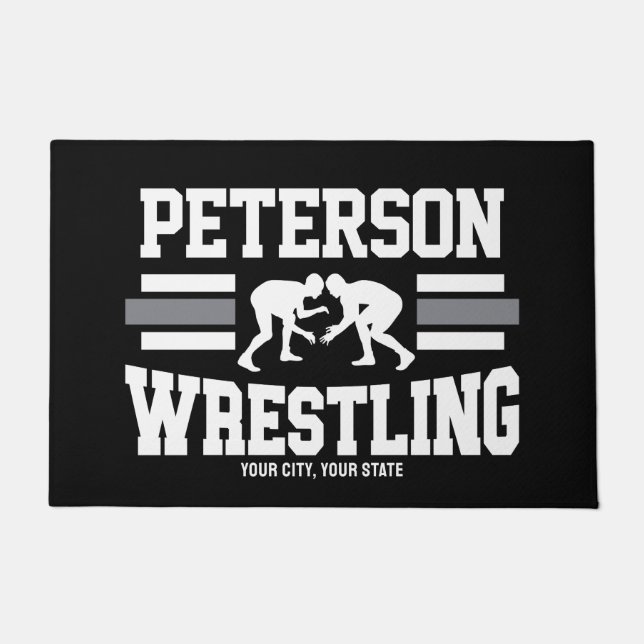 Wrestler ADD NAME School Athlete Wrestling Team Doormat (Front)