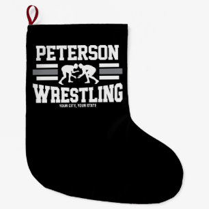 Wrestler ADD NAME School Athlete Wrestling Team  Large Christmas Stocking