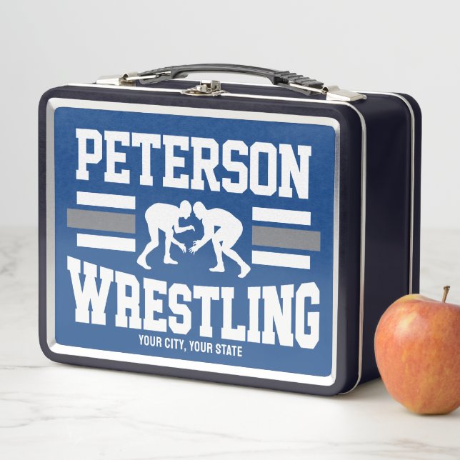 Wrestler ADD NAME School Athlete Wrestling Team  Metal Lunch Box (In Situ)