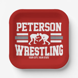Wrestler ADD NAME School Athlete Wrestling Team Paper Plate