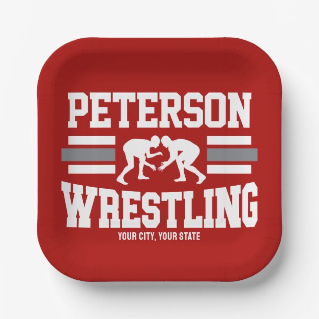 Wrestler ADD NAME School Athlete Wrestling Team Paper Plate (Front)